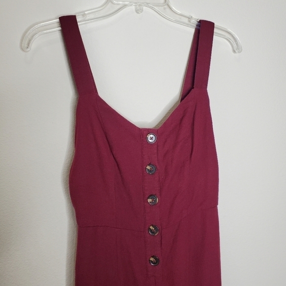 Wild Fable Maroon Berry Button Front Tie Back Flare Wide Leg Jumpsuit - Picture 5 of 10